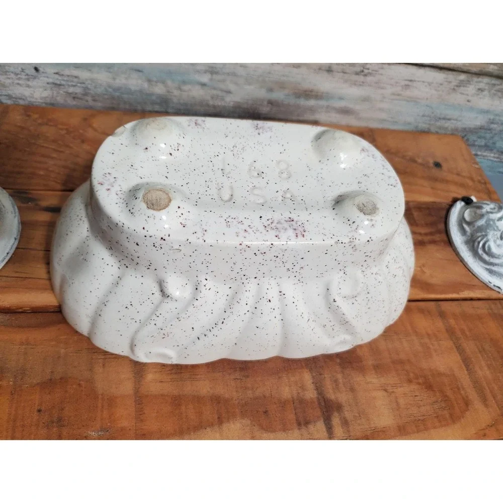 😎Vintage Speckled White Ceramic Oval Bowl Dish Planter‎ Dishware Home Decor